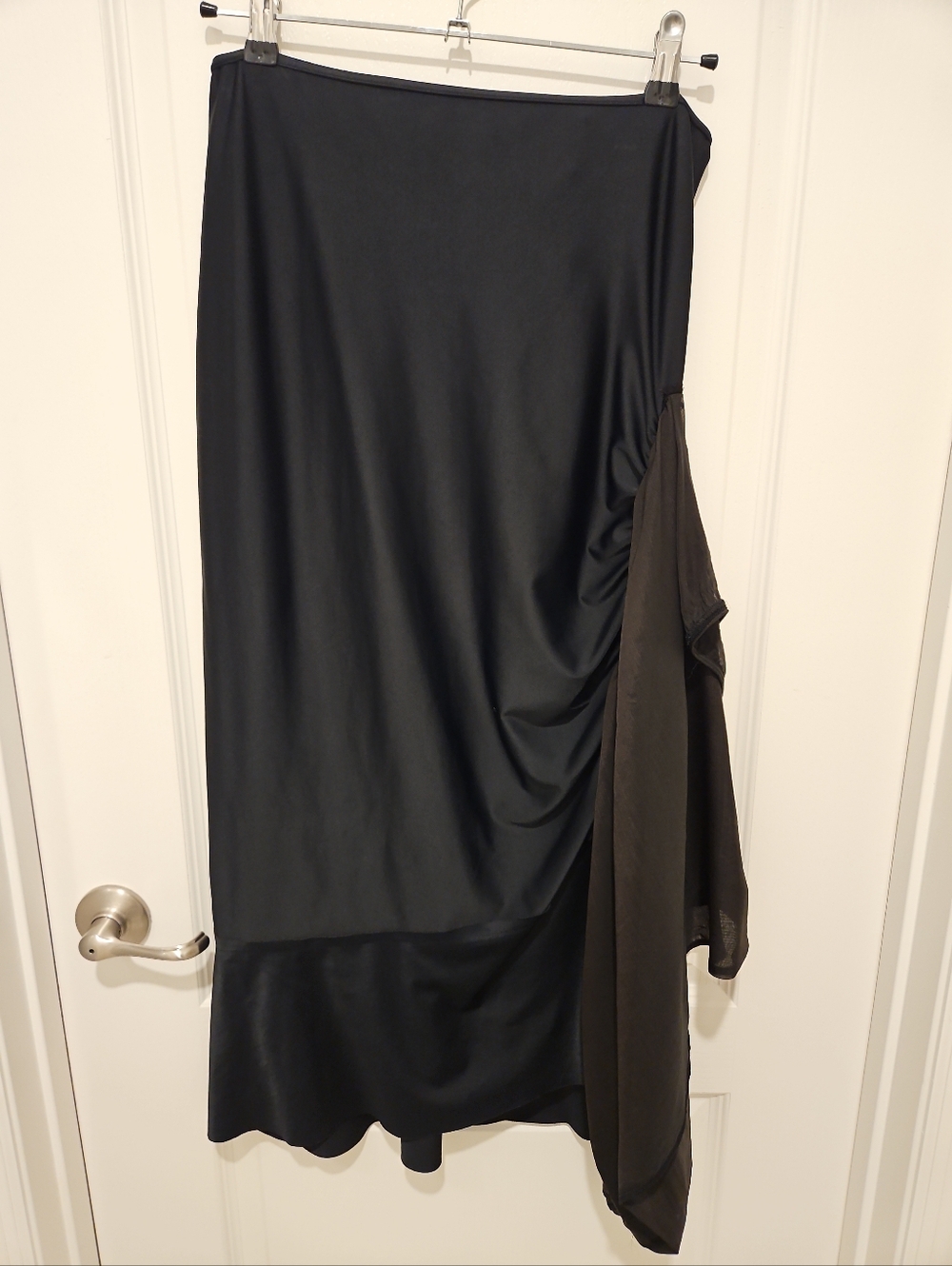 Comme des Garçons Black Asymmetrical Draped Skirt Satin Sheer Panel Medium Japan